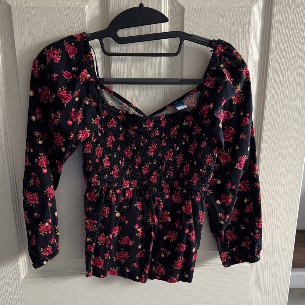 Old Navy Black and Pink Floral Blouse